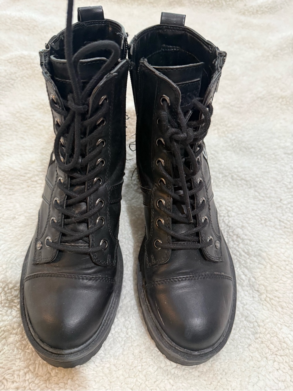 Guess Black Lace-Up Leather Combat Boots